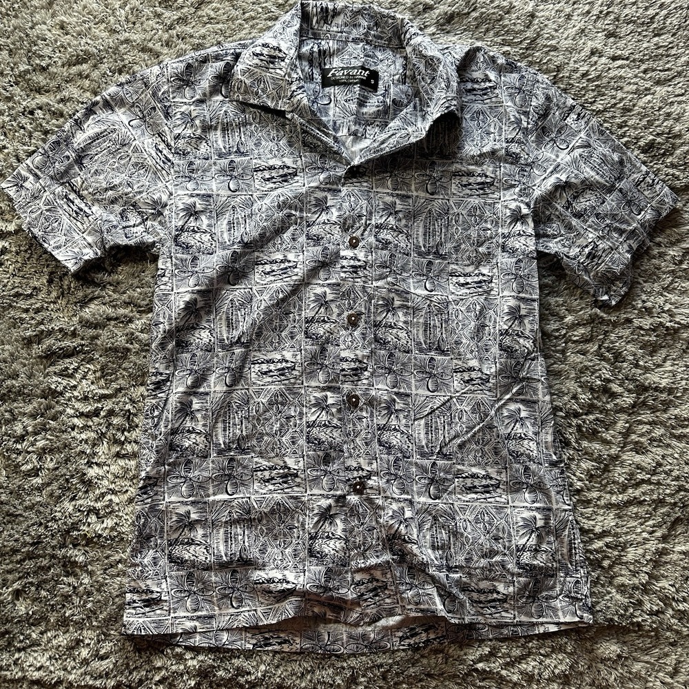 Favant Men's Hawaiian Aloha Cotton Tropical Print Shirt Short Sleeve Size Small